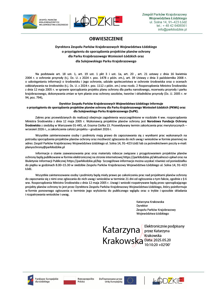 Obwieszczenie w sprawie planów ochrony PKWŁ i SuPK